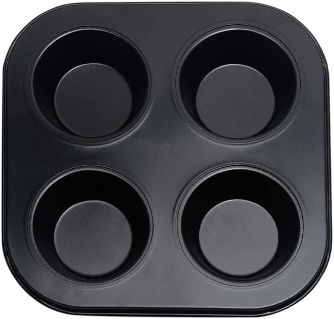 4 Cup Muffin Pan Mold - Non-Stick Cupcake Baking Tray/Tin - Carbon Steel Cake Mould For home, cafe bar and restaurant (Black)