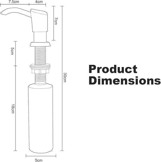 Soap Dispenser for Kitchen Sink, Sink Soap Dispenser Pump, Kitchen Sink Soap Dispenser Built-in with Top Refill Design, Brushed Nickel ABS Head with 12 Ounce Bottle