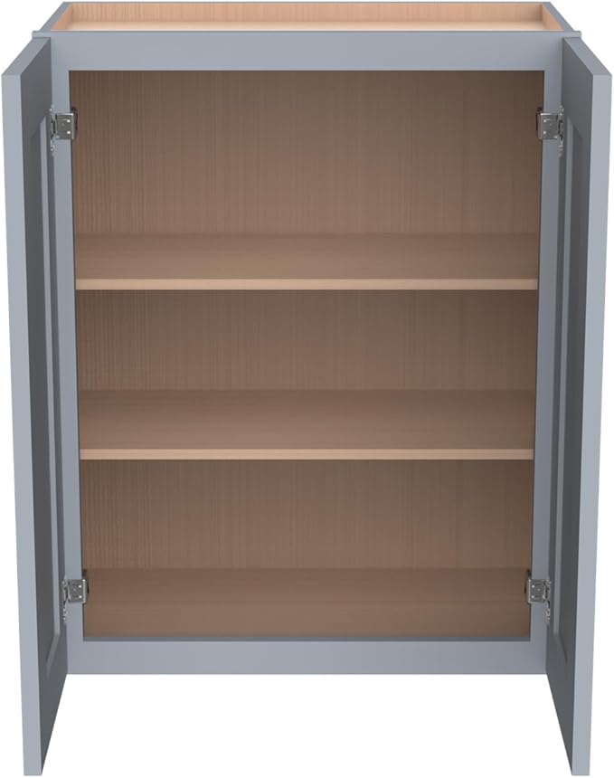 Wall-Mounted Cabinet – Solid Wood Shaker Style Medicine Cabinet with Adjustable Shelves & Soft-Close Doors for Bathroom, Kitchen, and Office Storage (Grey, 36" W x 12" D x 42" H)