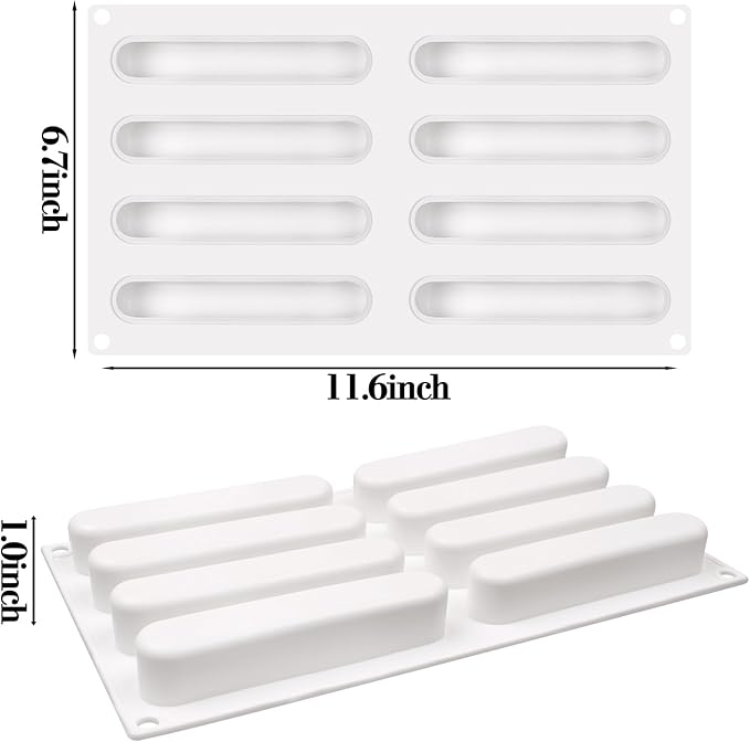 Ellipse Puff Silicone Molds, 3D Silicone Pastry Molds, Eclair Mousse Cake Baking Mold for Cake Decoration Candy Chocolate Truffle French Dessert Jelly Pudding (8-Cavity)