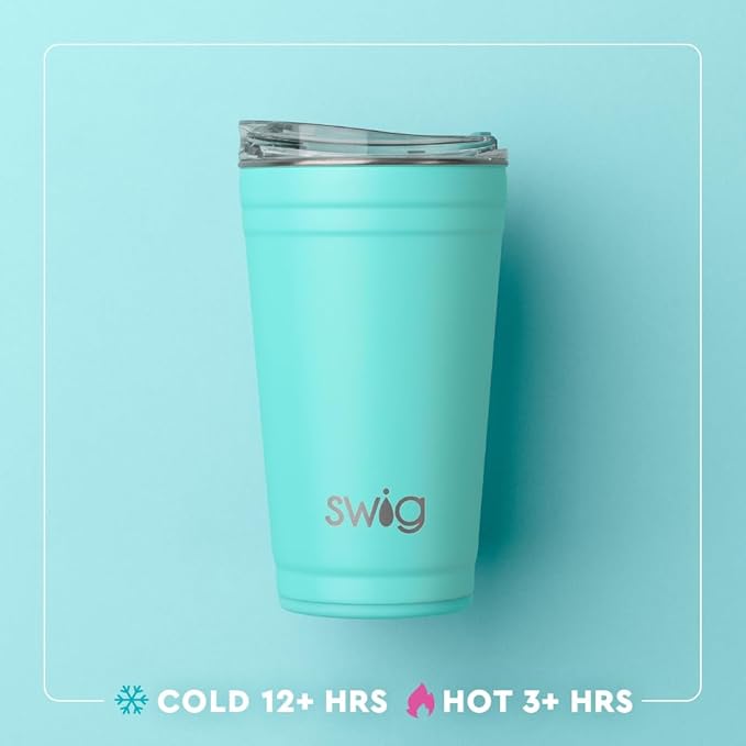 Swig Life 24oz Party Cup, Stackable Insulated Travel Coffee Tumbler with EZ Slider Lid, Cup Holder Friendly, Stainless Steel 24 oz Tumbler, Reusable Coffee Mug (Bunny Trail)
