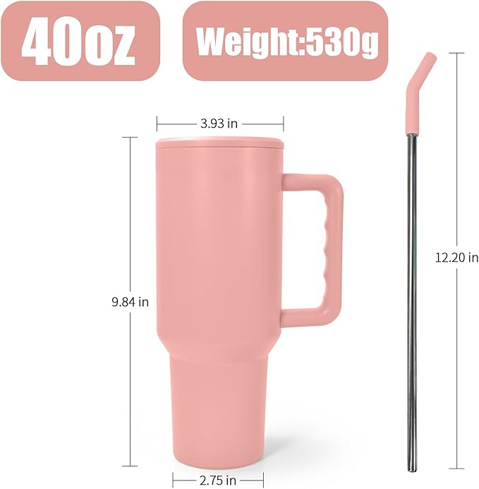 AGH 40 oz Sublimation Tumbler with Handle 4-Pack Stainless Steel Insulated Tumblers Blanks Water Bottle Travel Cups Matte Pink