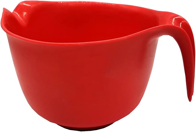 Glad Mixing Bowl with Handle – 3 Quart | Heavy Duty Plastic with Pour Spout and Non-Slip Base | Dishwasher Safe Kitchen Supplies for Cooking and Baking, Red