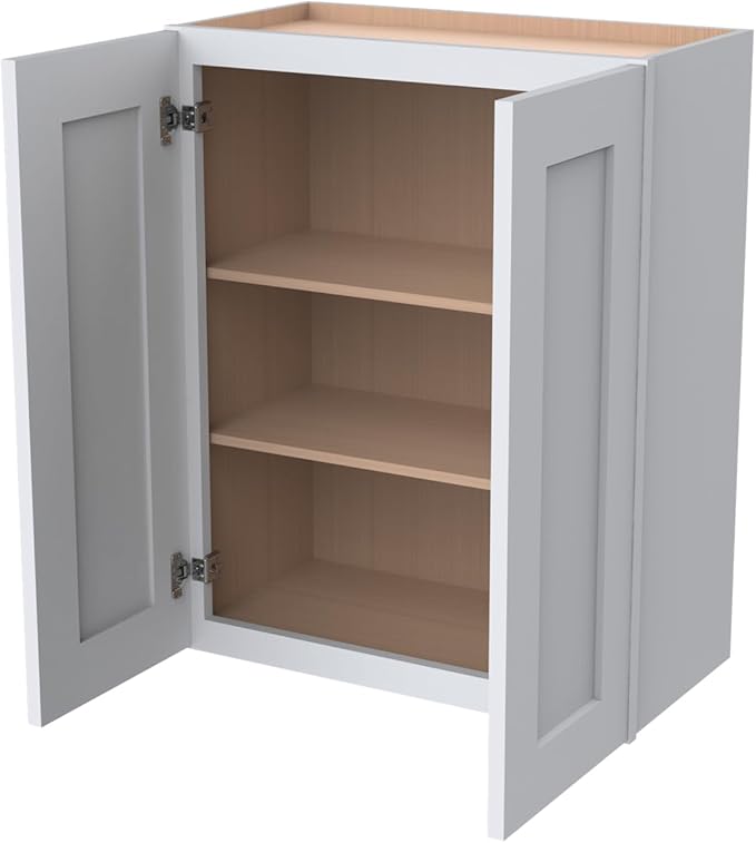 Wall-Mounted Cabinet – Solid Wood Shaker Style Medicine Cabinet with Adjustable Shelves & Soft-Close Doors for Bathroom, Kitchen, and Office Storage (White, 24" W x 12" D x 36" H)