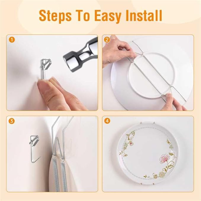 Bilillo 12 Pieces Invisible Wall Plate Hangers 6/8/10 Inches Wall Plate Hangers Stainless Steel Decorative with 12 Pieces Hook with Nails Suitable for 6-11 inch Decorative Antique and Arts(Silver)
