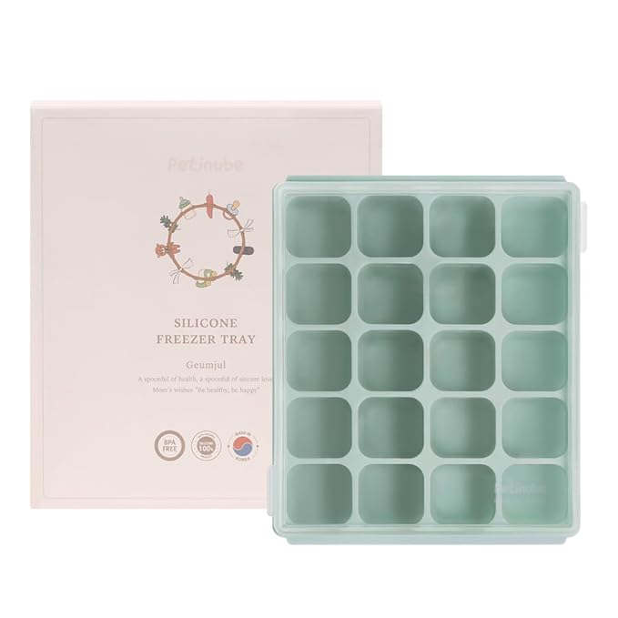 Baby Food Storage Silicone Cubes with Clip-On Lid Freezer Tray Baby Food Soups Purees Ice Safe Design Made in Korea (20cubes 0.8oz, Ocean Blue Set of 2)
