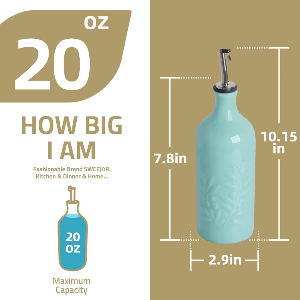 Sweejar Ceramic Olive Oil Dispenser Bottle, 20 Oz Relief Opaque Oil Cruet Protects To Reduce Oxidation, Suitable for Storage Vinegar, Soy Sauce, Coffee Syrup, Liquids, Set of 1 (Gradient Red)