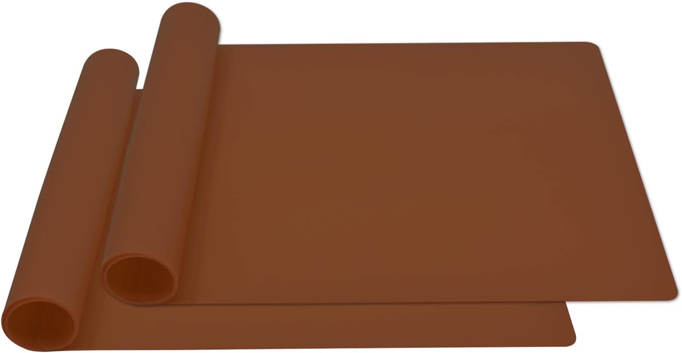 Silicone Placemats, Food-Grade Non-Slip Waterproof, Dining, Stain Resistant, Countertop Protector, Kitchen Counter Mat, Heat Resistant, Baking mat Dishwasher Safe (23.6"×15.7"-2pack, Coffee)