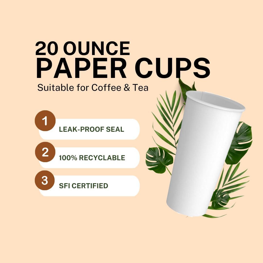 Siptown 20 oz 200 Pack Disposable Paper Cups for Hot Drinks, Coffee, & Tea | Made in USA (20 oz - 200 count)