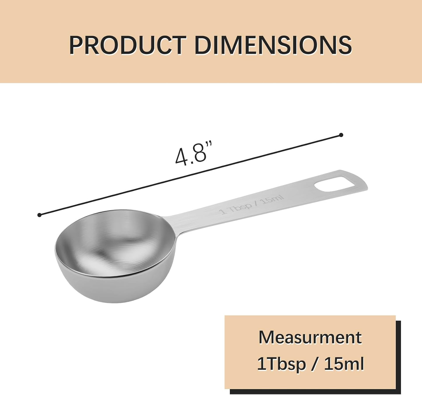 5PCS 1tbsp (3tsp, 15ml, 1/2oz) Single Measuring Spoon, Stainless Steel Individual Teaspoons Only