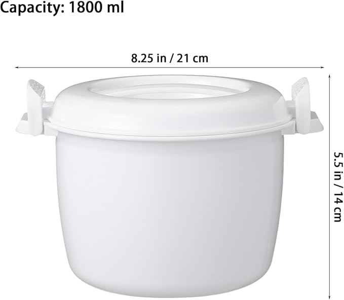 DOITOOL Microwave Rice Cooker 2 Quart, Microwave Steamer for Vegetables, 1.8L Professional Large Micro Cookware for Grains, Pasta & Potatoes - BPA Free, Dishwasher Safe