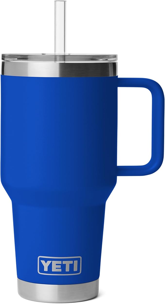 YETI Rambler 35 oz Straw Mug 2.0 - Double-Wall Vacuum Insulation for Cold Beverages – Dishwasher Safe – Cupholder Compatible – Reusable Straw – Comfortable Grip Handle – Travel Mug - Royal Blue