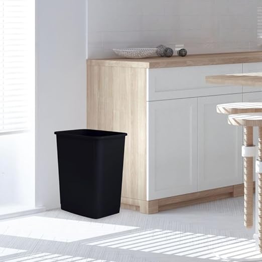 Superio Kitchen Trash Can 9 Gallon Slim Unlidded Waste Bin Only 37 Qt Durable Plastic, Fit Small Spaces, Office, Bathroom, Under Counter (Black)