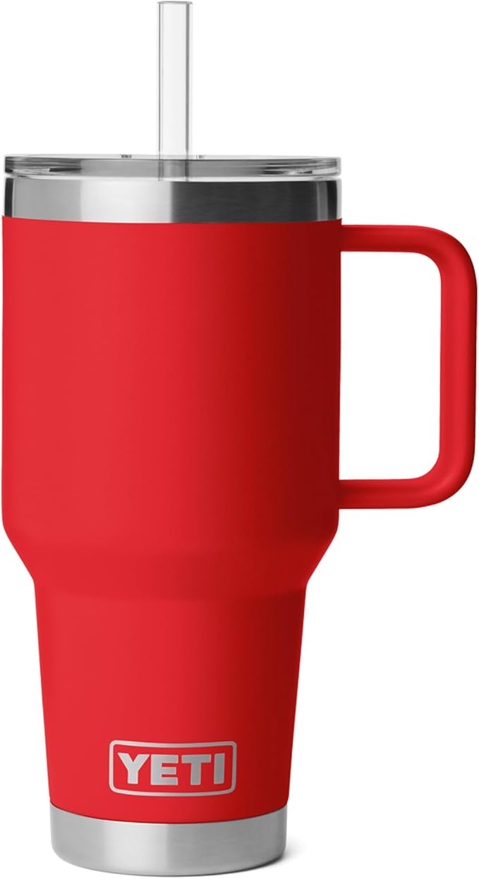 YETI Rambler 35 oz Straw Mug 2.0 - Double-Wall Vacuum Insulation for Cold Beverages – Dishwasher Safe – Cupholder Compatible – Reusable Straw – Comfortable Grip Handle – Travel Mug - Rescue Red