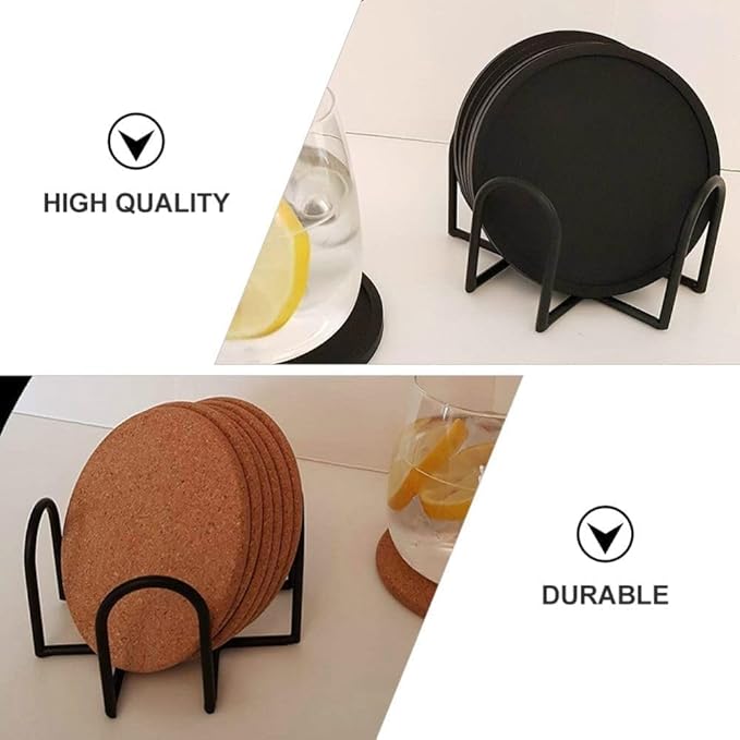 Black Iron Coaster Holder Metal Storage Rack Coasters Shelf for Both Round and Square Coasters, Bar Tools and Drinkware, Cool Home Decor (4.40 X 4.40 X 2.48inch)
