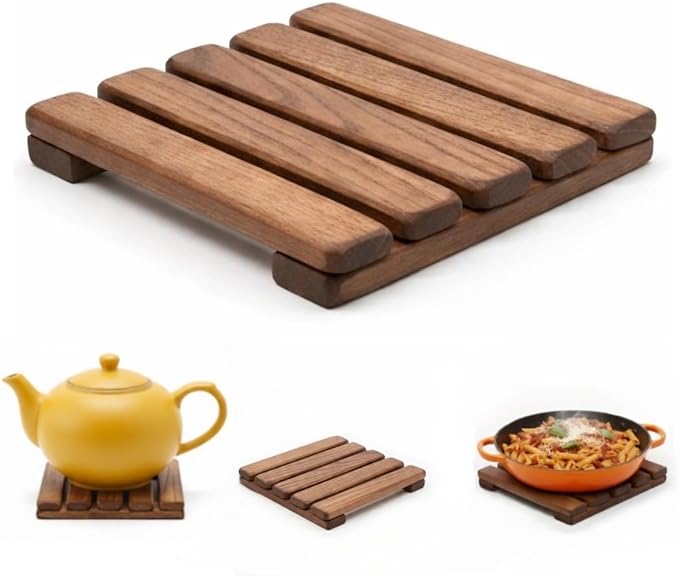 Wooden Trivet – Trivets for Hot Pots and Pans, 15×15 cm Heat Resistant Solid Acacia Wood, Durable Kitchen & Table Protector, Premium Handmade – LO-MAS