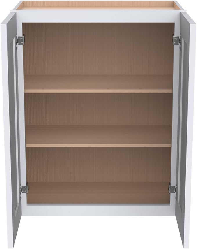Wall-Mounted Cabinet – Solid Wood Shaker Style Medicine Cabinet with Adjustable Shelves & Soft-Close Doors for Bathroom, Kitchen, and Office Storage (White, 33" W x 12" D x 30" H)