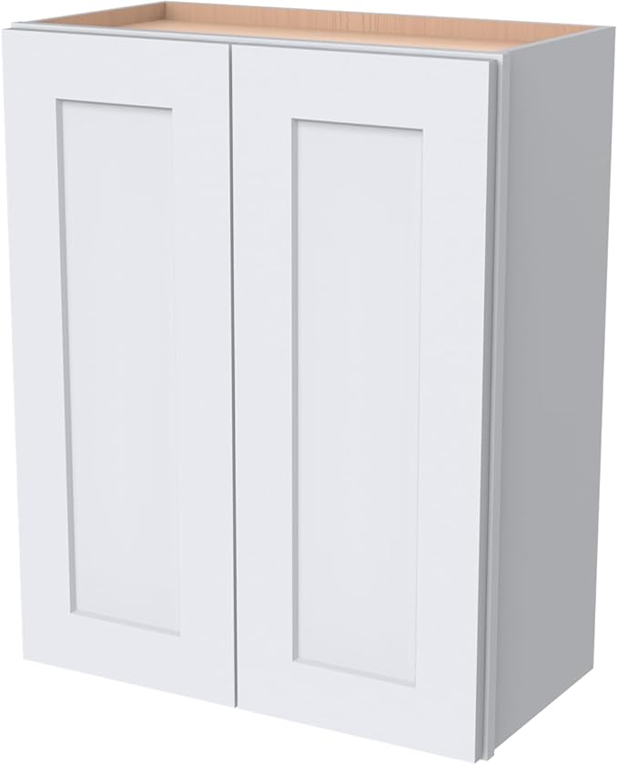 Wall-Mounted Cabinet – Solid Wood Shaker Style Medicine Cabinet with Adjustable Shelves & Soft-Close Doors for Bathroom, Kitchen, and Office Storage (White, 33" W x 12" D x 30" H)