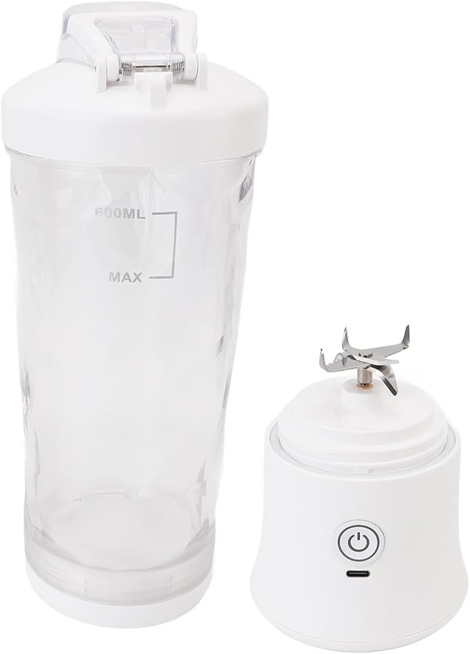 Generic Portable Blender, 600ml 18000RPM USB C Rechargeable Mini Juicer Cup, Stainless Steel Blades Blender with RGB Light, Ideal for Travel, Gym & Sports