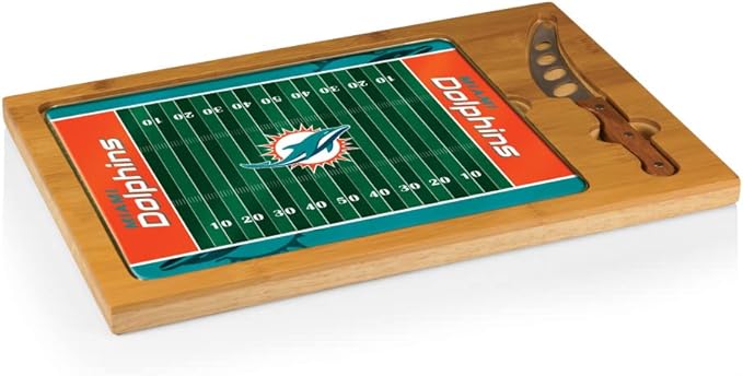 PICNIC TIME NFL Football Field Icon Glass Top Cutting Board & Knife Set, (Parawood & Bamboo)