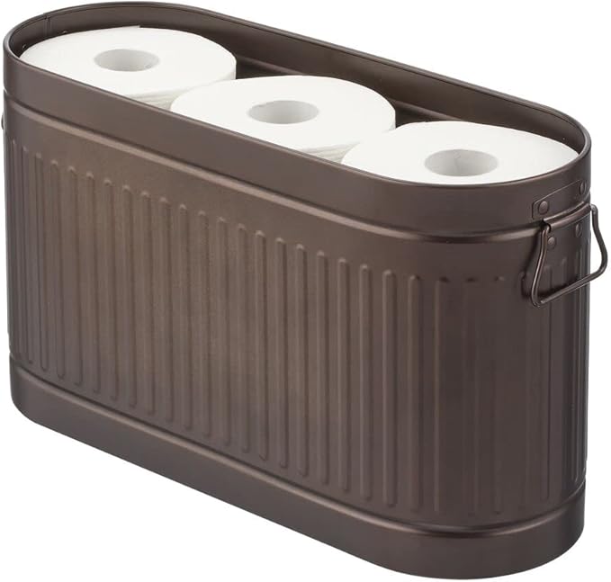 mDesign Large Steel Free Standing Toilet Paper Organizer, 6-Roll Tissue Storage Holder Container Bin for Bathroom Floor, Fits Under Sink, Vanity, Shelf, In Cabinet, or Corner Oscar Collection - Bronze