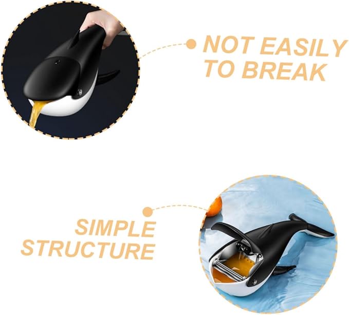 SHOWERORO Whale Manual Citrus Juicer Portable Hand Press Fruit Squeezer for Oranges Lemons Grapefruits Design Decorative Kitchen Countertop Accessory