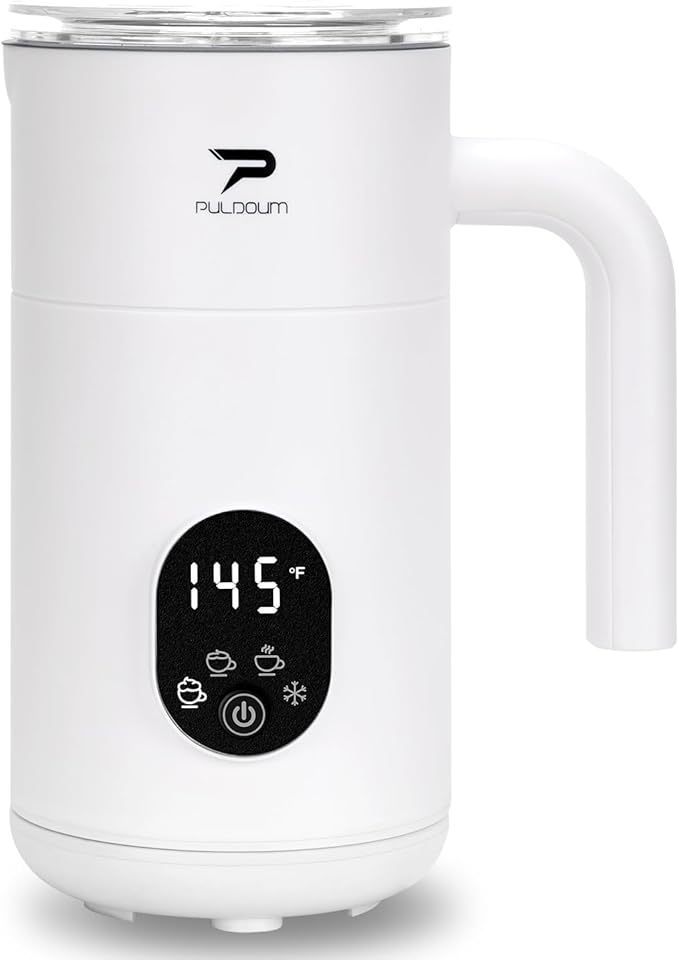 Milk Frother, Electric Milk Frother and Steamer 4 in 1 Automatic Coffee Steamer Frother, 11.8OZ / 350ML Warm and Cold Foam Frother for Coffee,Latte, Cappuccino, Macchiato, Hot Chocolate (White)