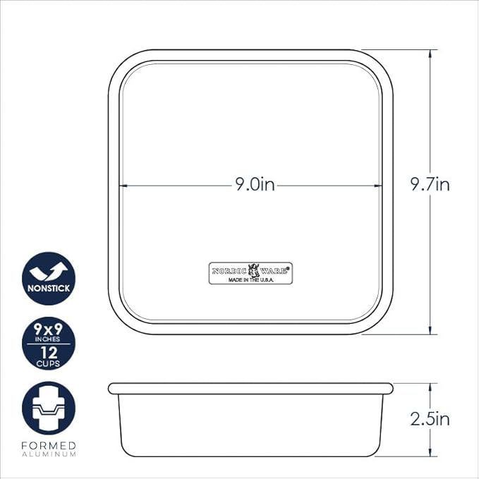 Nordic Ware Brilliant™ Colorful Bakeware 9-Inch Square Pan, Nonstick made without PFAS or PTFE for safe cooking; Reinforced steel rim prevents warping