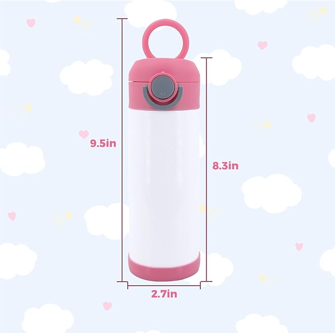 6 Pack 12 OZ Sublimation Straw Sippy Cup Spill Proof Blank Tumblers Mixed Color Stainless Steel Thermoses for Hot Drinks Double Wall Vacuum Insulated Water Bottle for School
