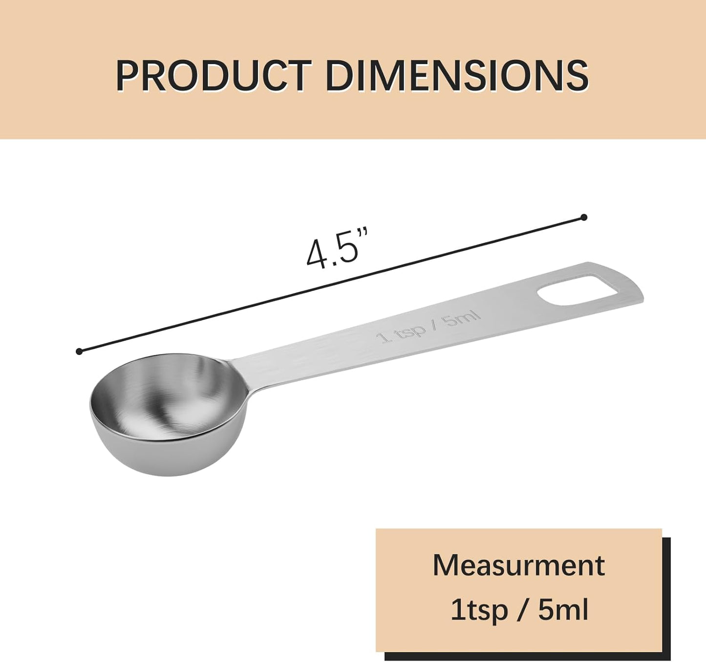 2PCS 1tsp (1/3tbsp, 5ml) Single Measuring Spoon, Stainless Steel Individual Teaspoons Only