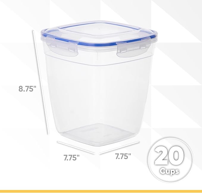 Superio Plastic Food Storage Containers with airtight Lid for Pantry, Fridge- BPA Free, Leakproof Sealed Container- Microwave, Dishwasher and Freezer Safe, Clear (20 Cup- 4 Pack)