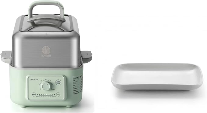 BUYDEEM G52 5.3 Quart Electric Food Steamer Bundle with CT1004 Ceramic Plate, White