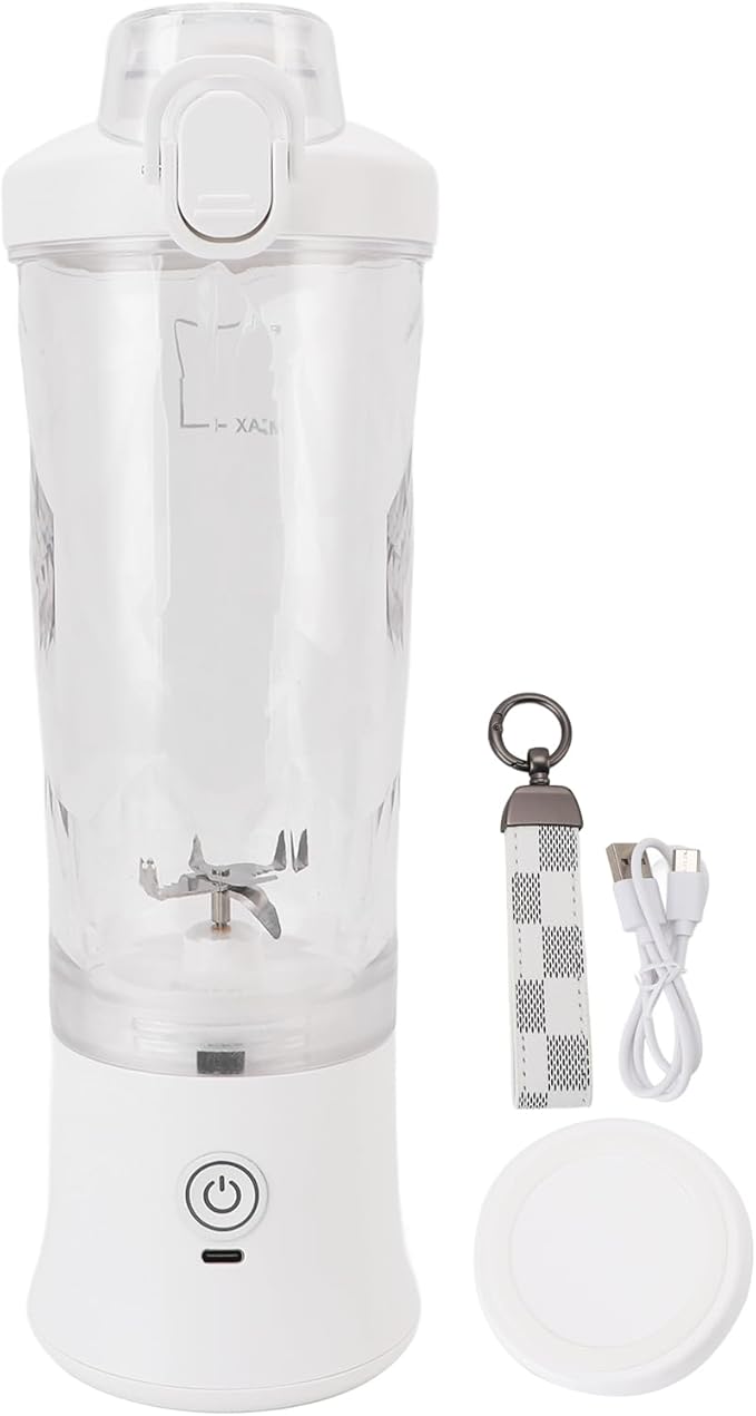 Qinlorgo Portable Blender, 600ml 18000RPM USB C Rechargeable Mini Juicer Cup with Stainless Steel Blades and RGB Light, for Travel Gym Outdoor Sports