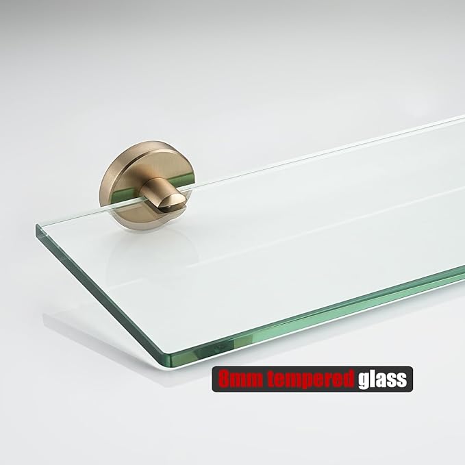 JQK Bathroom Glass Shelf, Tempered Glass Shower Storage 20 by 5 inches, 304 Stainless Steel Champagne Bronze Wall Mount, TGS101L20-CB