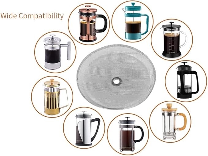 Sivaphe 6 Pieces French Press Replacement Filters Part, 3.15-4 Inch Cafetiere Coffee Maker Filter Stainless Steel, French Press Metal Mesh Screen for 1000 ml/ 34 oz/ 8 cup French Coffee and Tea Press