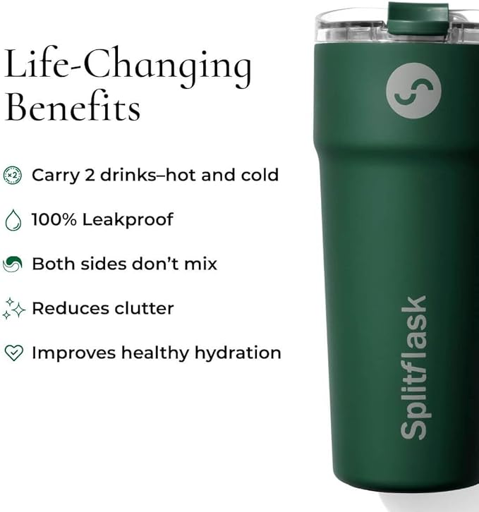 2-in-1 Hot & Cold Vacuum Insulated 30oz Tumblers, Stainless Steel Dual Chamber, Leak-Proof Lid, BPA-Free, Fits Cup Holder, Travel Coffee Mug, Split Cup, 2 Drink, 2 Sides, Coffee & Water (Silver)