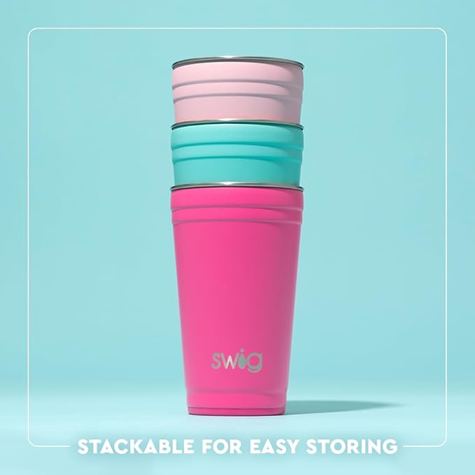 Swig Life 24oz Party Cup, Stackable Insulated Travel Coffee Tumbler with EZ Slider Lid, Cup Holder Friendly, Stainless Steel 24 oz Tumbler, Reusable Coffee Mug (Howdy Holidays)