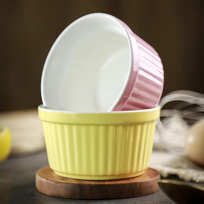 Ramekins 6oz Oven Safe,Creme Brulee Ramekin and Souffle Dishes,Porcelain Baking Bowls,Dipping Sauce Dish.Pudding Cups,Set of 6,Green.