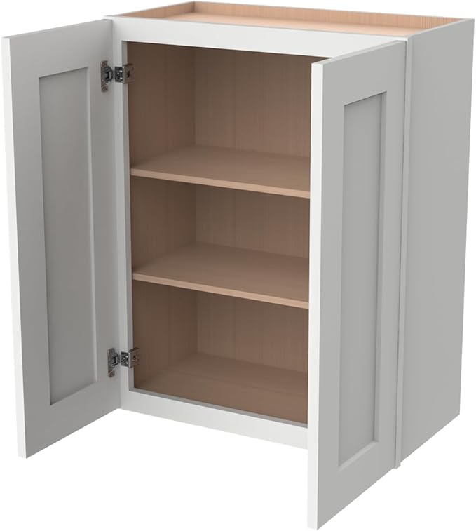 Wall-Mounted Cabinet – Solid Wood Shaker Style Medicine Cabinet with Adjustable Shelves & Soft-Close Doors for Bathroom, Kitchen, and Office Storage (Origami White, 33" W x 12" D x 30" H)
