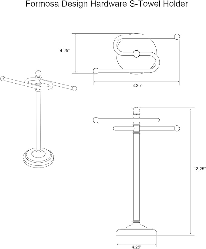 Formosa Design Hardware Freestanding Towel Holder for Bathroom Vanity Countertop (Brushed Nickel)