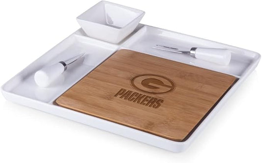 Picnic TIME NFL Peninsula Cutting Board & Serving Tray - Cheese Board - Charcuterie Board - Appetizer Plate, Bamboo & White Ceramic