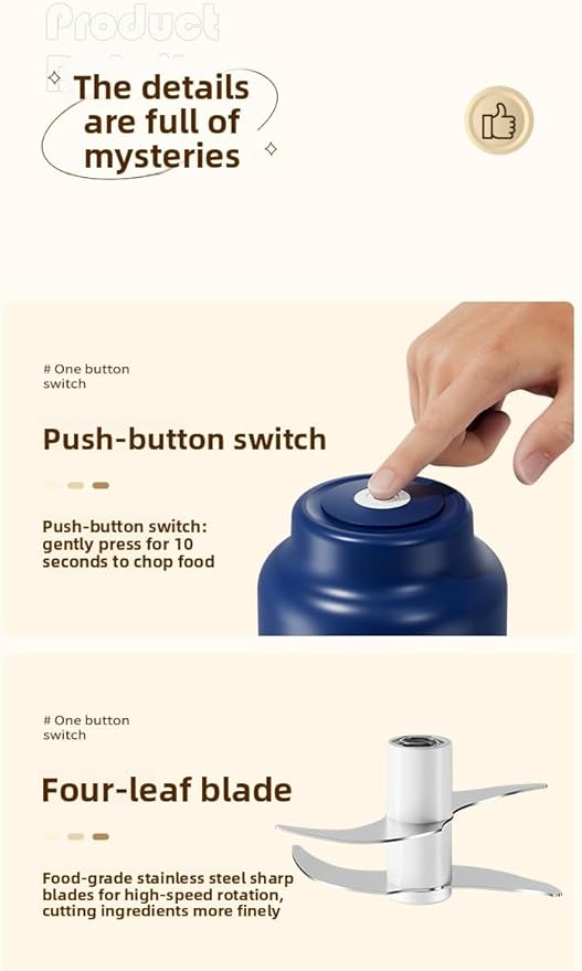 Household Electric Garlic Crusher, Cordless Mini Chopper With USB Rechargeable, Portable Food Processor for Garlic, Onion, Chili, Nuts, Vegetables (1 PCS Blue)