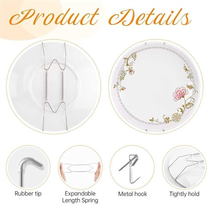 Bilillo 12 Pieces Invisible Wall Plate Hangers 4/6/8 Inches Wall Plate Hangers Stainless Steel Decorative with 12 Pieces Hook with Nails Suitable for 4-10 inch Decorative Antique and Arts(Silver)