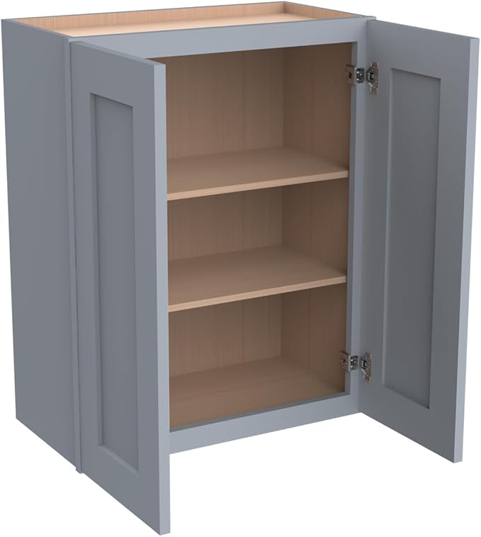 Wall-Mounted Cabinet – Solid Wood Shaker Style Medicine Cabinet with Adjustable Shelves & Soft-Close Doors for Bathroom, Kitchen, and Office Storage (Grey, 24" W x 12" D x 36" H)