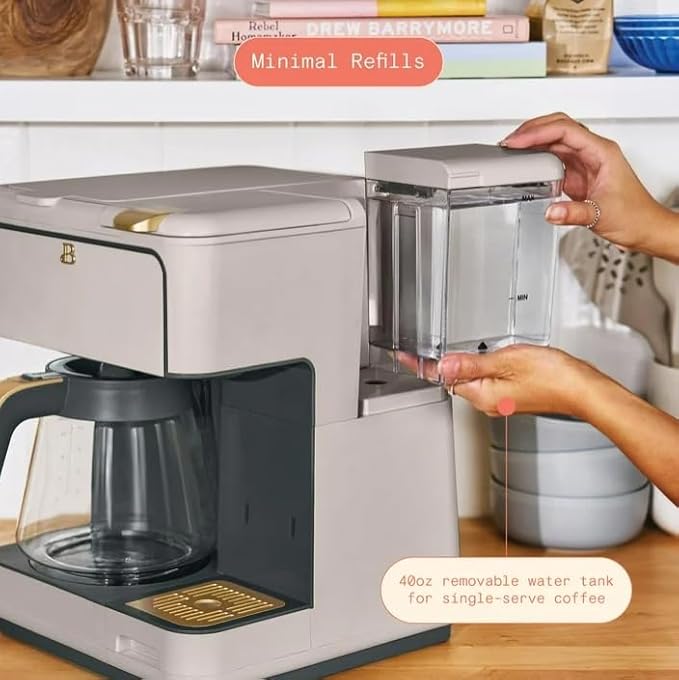Beauti Multi Brew 12 Cup Programmable Drip & Single Serve Coffee Maker, Versatile Brewing (6oz, 8oz, 10oz, 12oz, 14oz), Pods or Ground, Over Ice option, Keep Warm mode (Porcini)