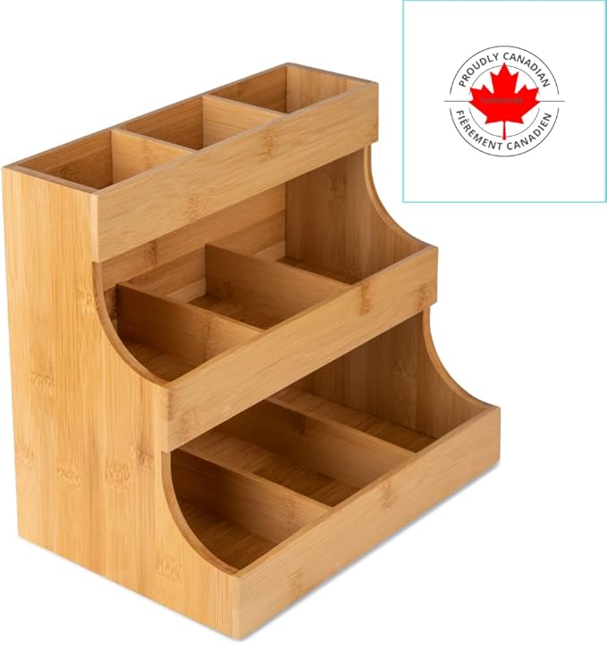 Theodore Tea Bag Organizer – Wooden Tea Organizer and Storage for Home, Kitchen, Office – 180 Tea Bag Holder - Vertical Display Tea Box. Also for Coffee Pods, Sugar, Sweeteners and Creamers.