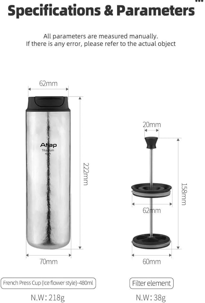 Titanium Water Bottle French Press Pot Milk Frother Coffee Cups Double Layer Thermal Insulation (lce flower)