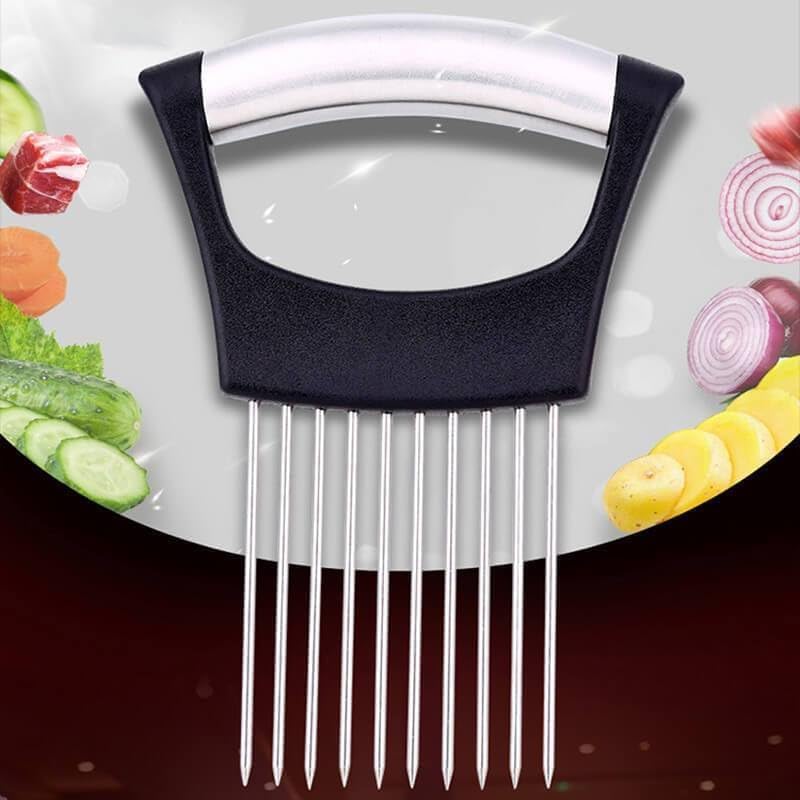 Onion Slice Holder, 2025 Upgraded Stainless Steel Onion Holder for Slicing Lemon Slicer Vegetable Cutter, Kitchen Chopper Slicing Assistant Tool for Meat, Onion, Potato, Tomato (2, D)