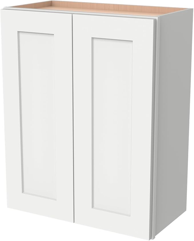 Wall-Mounted Cabinet – Solid Wood Shaker Style Medicine Cabinet with Adjustable Shelves & Soft-Close Doors for Bathroom, Kitchen, and Office Storage (Origami White, 33" W x 12" D x 30" H)