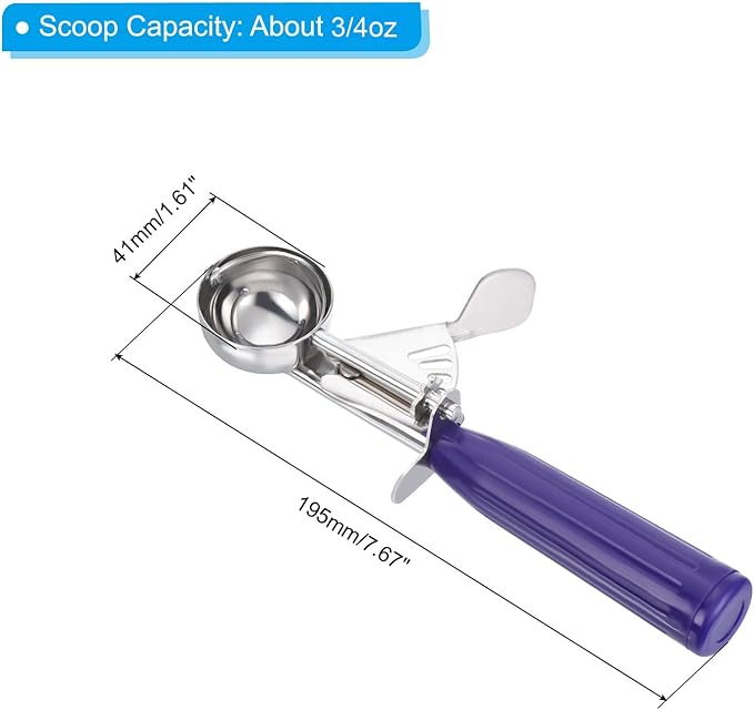 PATIKIL 3/4 Ounce Ice Cream Scoop with Trigger, Stainless Steel Portion Cookie Scoop with Thumb Trigger for Cookie Dough Cupcake Batter Baking, Purple 22ML